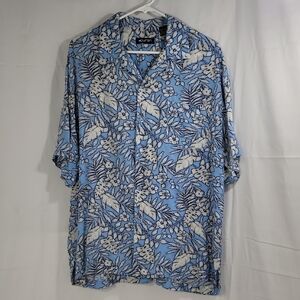 Puritan Blue and White Leaf Print Shirt